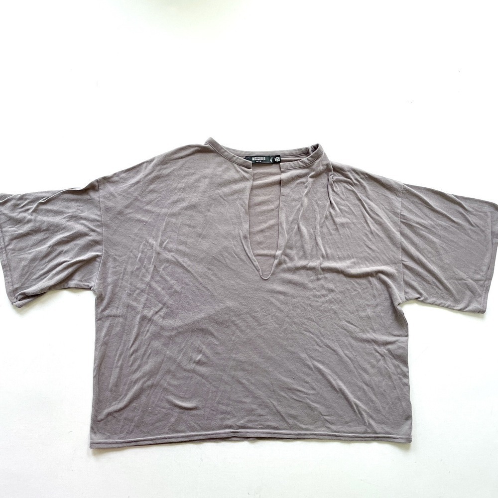 Missguided Women's 00 Gray V Neck Short Sleeve Oversized Casual T Shirt Top Wear